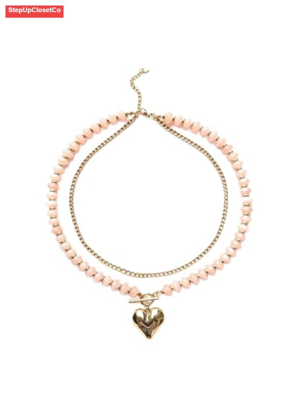 18K Gold Plated Layered Beaded Choker Necklace Women Heart Pendant Boho